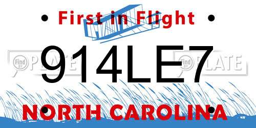 914LE7 North Carolina License Plate