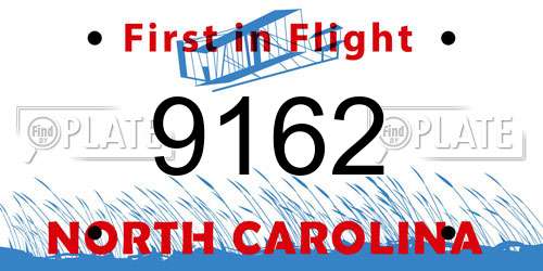 9162 North Carolina License Plate