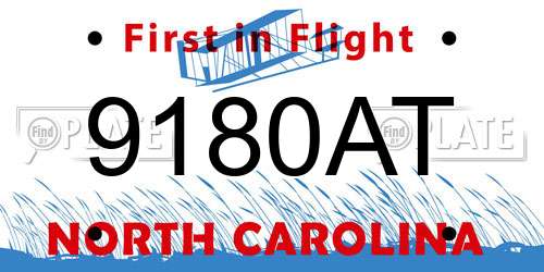 9180AT North Carolina License Plate