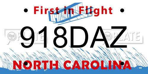 918DAZ North Carolina License Plate