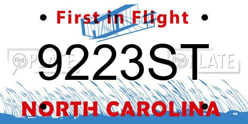 9223ST North Carolina License Plate