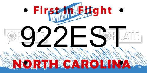 922EST North Carolina License Plate