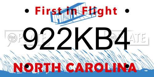 922KB4 North Carolina License Plate
