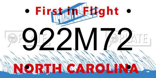 922M72 North Carolina License Plate