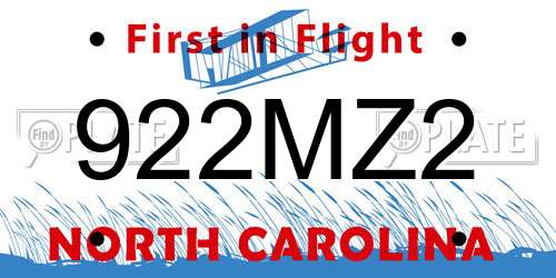 922MZ2 North Carolina License Plate