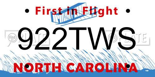 922TWS North Carolina License Plate