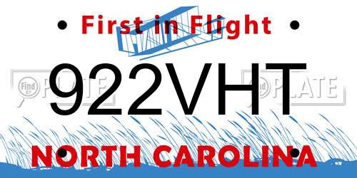 922VHT North Carolina License Plate
