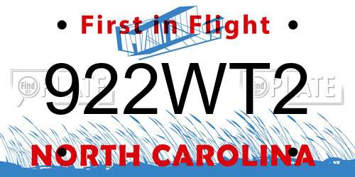 922WT2 North Carolina License Plate