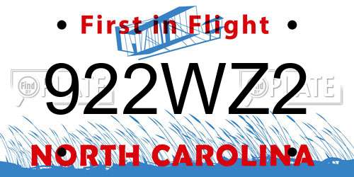 922WZ2 North Carolina License Plate