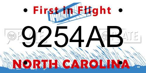 9254AB North Carolina License Plate