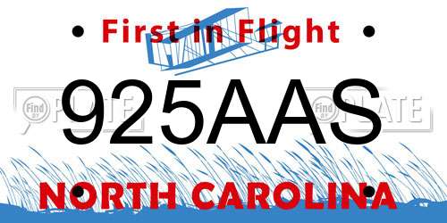 925AAS North Carolina License Plate