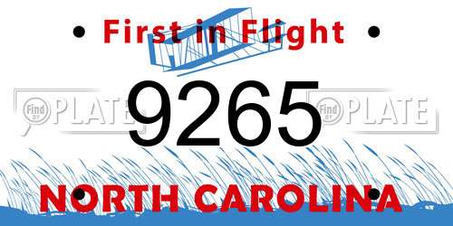 9265 North Carolina License Plate