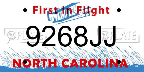 9268JJ North Carolina License Plate