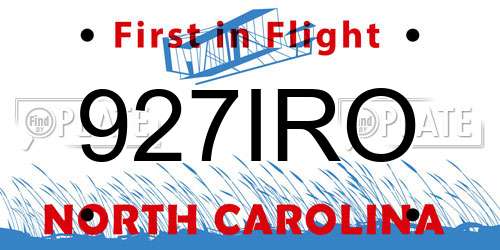 927IRO North Carolina License Plate