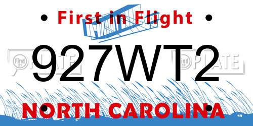 927WT2 North Carolina License Plate