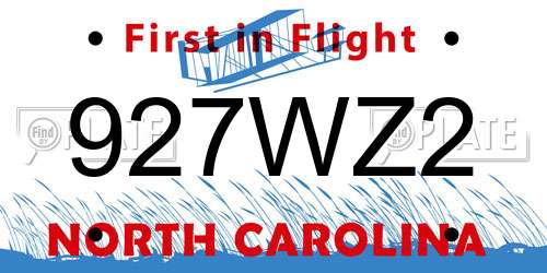 927WZ2 North Carolina License Plate
