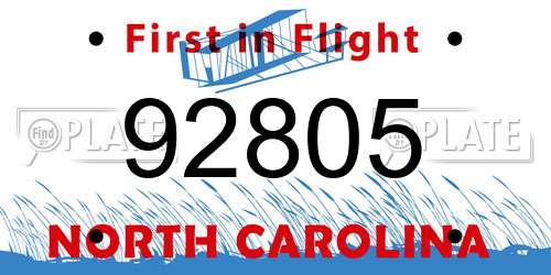 92805 North Carolina License Plate