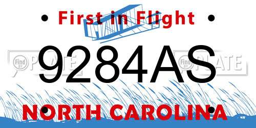 9284AS North Carolina License Plate