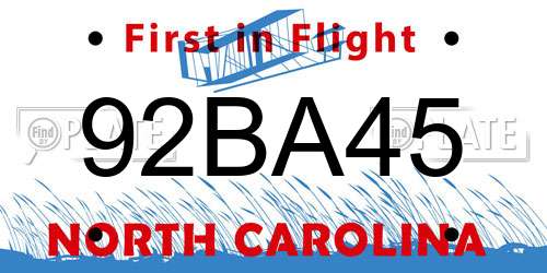 92BA45 North Carolina License Plate