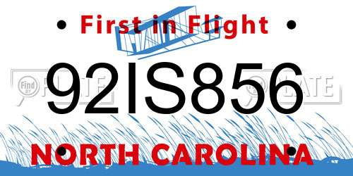 92IS856 North Carolina License Plate