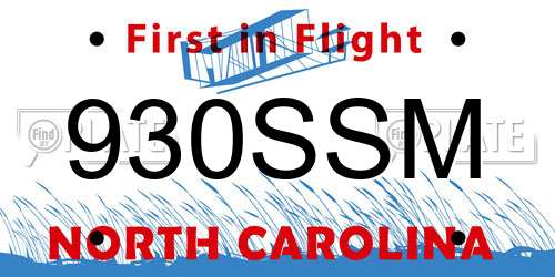 930SSM North Carolina License Plate
