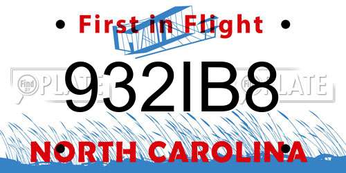 932IB8 North Carolina License Plate