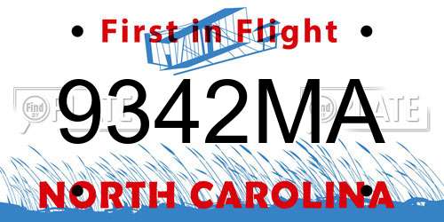 9342MA North Carolina License Plate