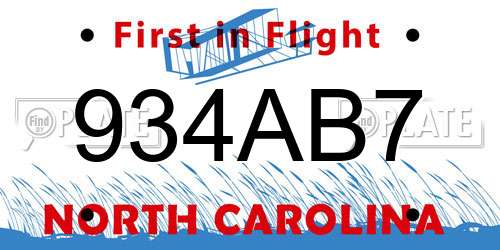 934AB7 North Carolina License Plate