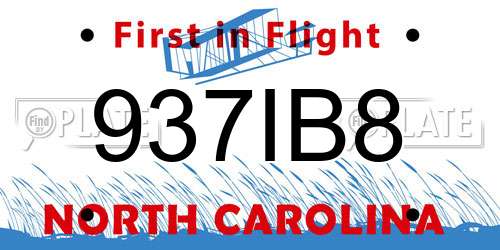 937IB8 North Carolina License Plate