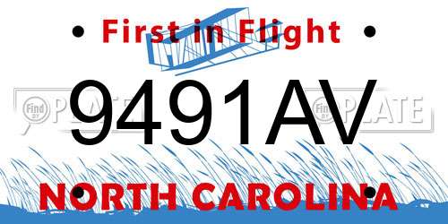 9491AV North Carolina License Plate