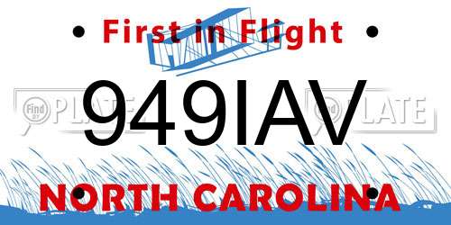 949IAV North Carolina License Plate