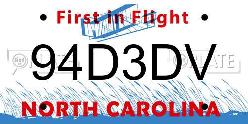 94D3DV North Carolina License Plate