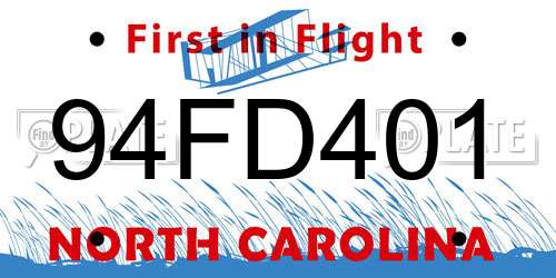 94FD401 North Carolina License Plate