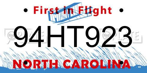 94HT923 North Carolina License Plate
