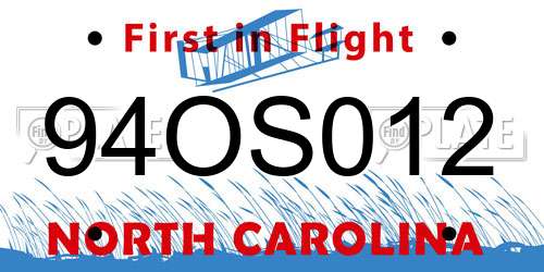 94OS012 North Carolina License Plate
