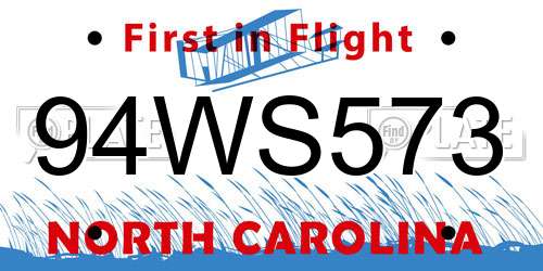 94WS573 North Carolina License Plate