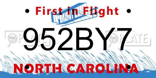 952BY7 North Carolina License Plate