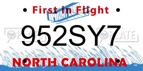 952SY7 North Carolina License Plate