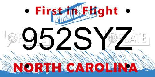 952SYZ North Carolina License Plate