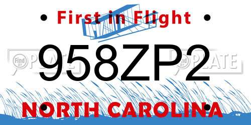958ZP2 North Carolina License Plate