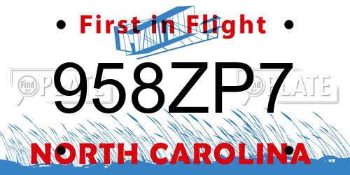 958ZP7 North Carolina License Plate