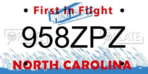 958ZPZ North Carolina License Plate