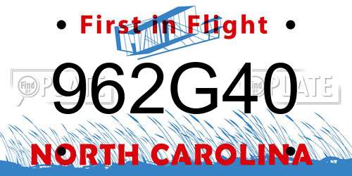 962G40 North Carolina License Plate