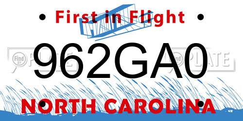 962GA0 North Carolina License Plate