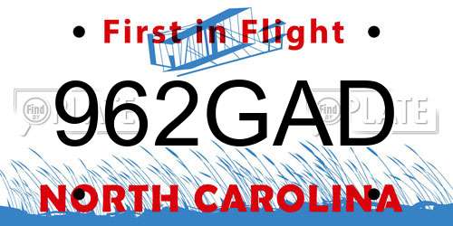962GAD North Carolina License Plate