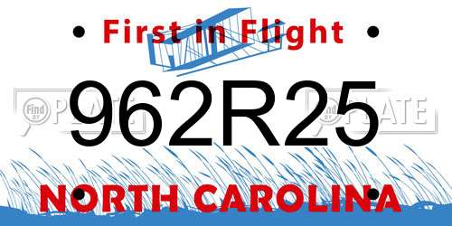 962R25 North Carolina License Plate