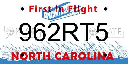 962RT5 North Carolina License Plate