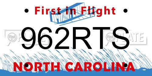962RTS North Carolina License Plate