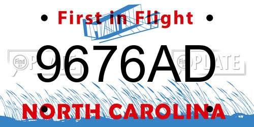 9676AD North Carolina License Plate