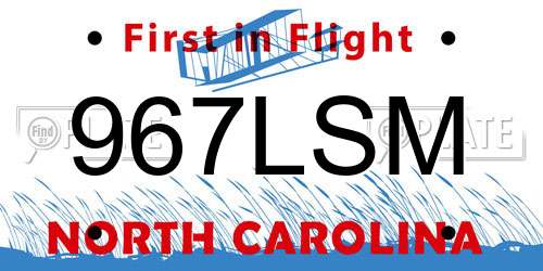 967LSM North Carolina License Plate